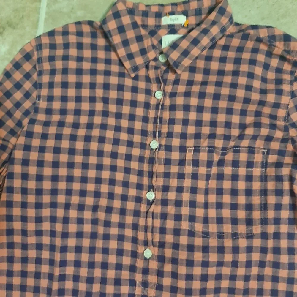 J. Crew Pink Navy Blue Gingham Checker Quarter Button Up Long Sleeve Shirt XS